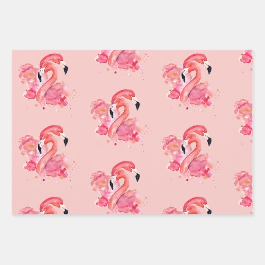 Flamingo- und Federn-Packpapier, Set von 3 Geschenkpapier Set (Vorderseite 3)