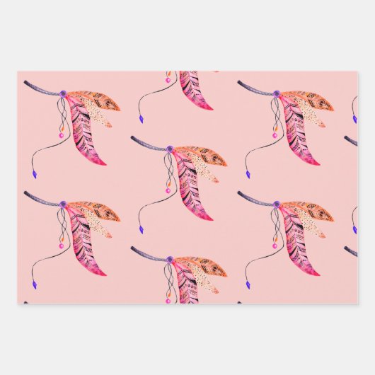 Flamingo- und Federn-Packpapier, Set von 3 Geschenkpapier Set (Vorderseite 2)