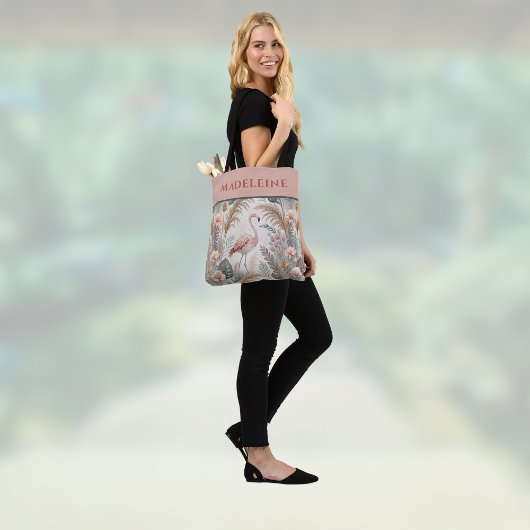 Flamingo und Foliage in Dusty Pink und Sage Tasche