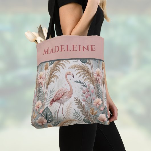 Flamingo und Foliage in Dusty Pink und Sage Tasche