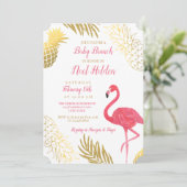 Flamingo und Gold Ananas Baby Brunch Dusche Einladung (Stehend Vorderseite)