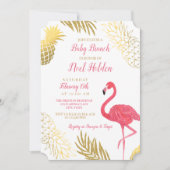 Flamingo und Gold Ananas Baby Brunch Dusche Einladung (Vorderseite)