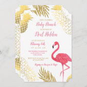 Flamingo und Gold Ananas Baby Brunch Dusche Einladung (Vorne/Hinten)