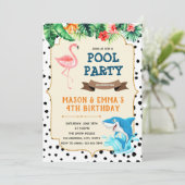 Flamingo und Hai-Party Einladung (Stehend Vorderseite)
