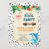 Flamingo und Hai-Party Einladung (Vorne/Hinten)