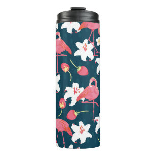 Flamingo und Lilies Tropical Vintag Seamless Patt Thermosbecher