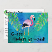Flamingo und Palm Blätter Änderung der Adresse Ankündigungspostkarte (Vorne/Hinten)