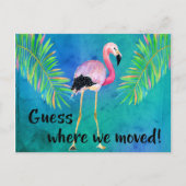 Flamingo und Palm Blätter Änderung der Adresse Ankündigungspostkarte (Vorderseite)