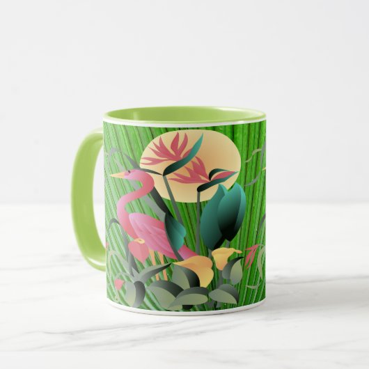 Flamingo und Palm-Blätter Tasse (Vorderseite Links)