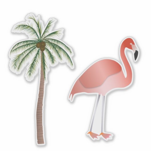 Flamingo und Palmen Aufkleber (Vorderseite)