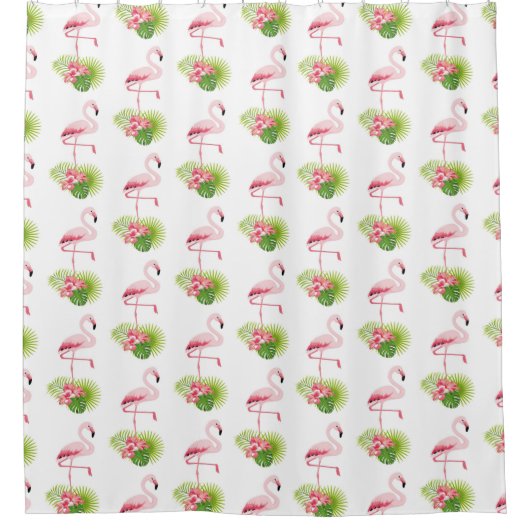Flamingo und Palmen Duschvorhang (Vorderseite)
