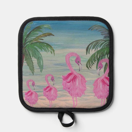 Flamingo und Palmenbaum Küchen Topflappen (Vorderseite)