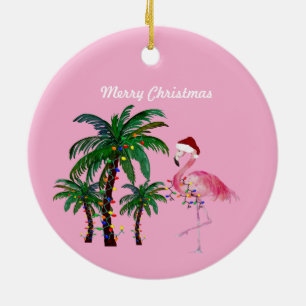 Flamingo und Palmenbaum-Weihnachtsdekoration Keramik Ornament