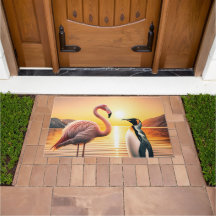 Flamingo und Penguin Sunset Encounter
