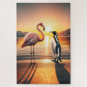 Flamingo und Penguin Sunset Encounter Puzzle (Vertikal)