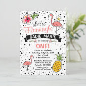 Flamingo und Pinaple Doodle zum Geburtstag Einladu Einladung (Stehend Vorderseite)