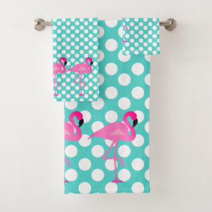 Flamingo-und Polka-Punkt-Bad-Tuch-Set Badhandtuch Set
