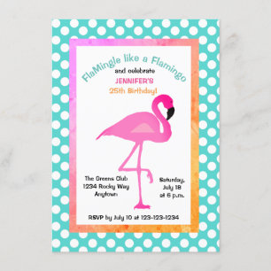 Flamingo und Polka-Punkt-Party Einladung