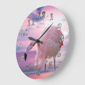 Flamingo und rosa Himmel Große Wanduhr (Winkel)