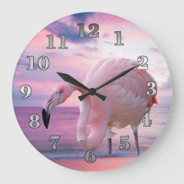Flamingo und rosa Himmel Große Wanduhr