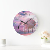 Flamingo und rosa Himmel Große Wanduhr (Zuhause)