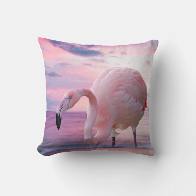 Flamingo und rosa Himmel Kissen (Vorderseite)