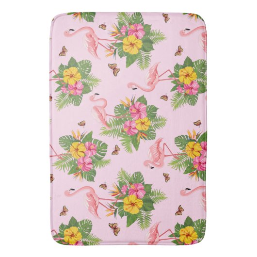 Flamingo und Schmetterlinge 1 Badematte (Vorderseite Vertikal)