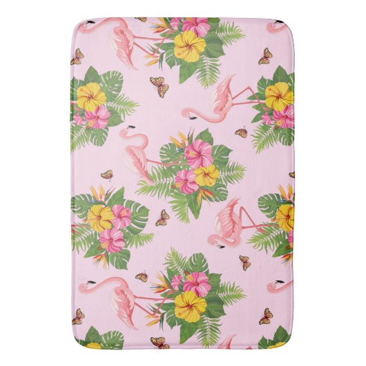 Flamingo und Schmetterlinge 1 Badematte (Vorderseite Vertikal)
