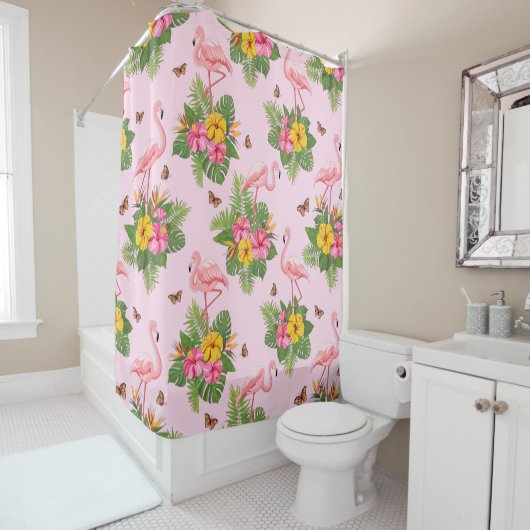 Flamingo und Schmetterlinge 1 Duschvorhang (Beispiel)