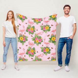 Flamingo und Schmetterlinge 1 Fleecedecke