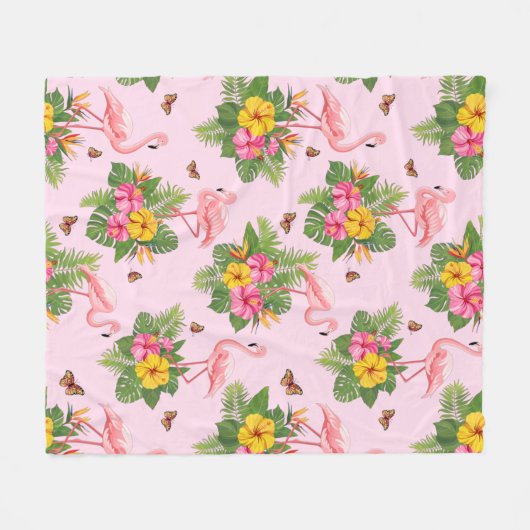 Flamingo und Schmetterlinge 1 Fleecedecke (Vorderseite (Horizontal))