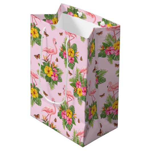 Flamingo und Schmetterlinge 1 Mittlere Geschenktüte (Vorderseite Schrägansicht)