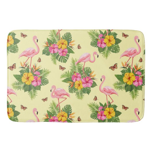 Flamingo und Schmetterlinge 2 Badematte (Vorderseite)