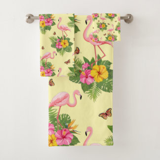 Flamingo und Schmetterlinge 2 Badhandtuch Set