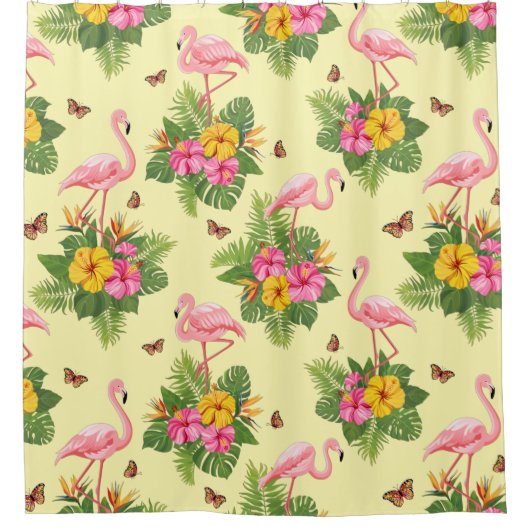 Flamingo und Schmetterlinge 2 Duschvorhang (Vorderseite)