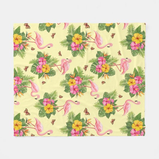 Flamingo und Schmetterlinge 2 Fleecedecke (Vorderseite (Horizontal))