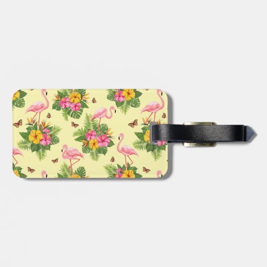 Flamingo und Schmetterlinge 2 Gepäckanhänger (Rückseite horizontal)
