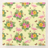 Flamingo und Schmetterlinge 2 Glasuntersetzer (Vorderseite)
