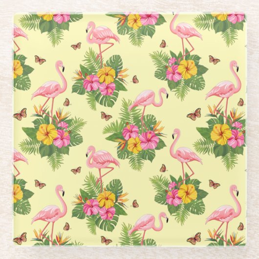 Flamingo und Schmetterlinge 2 Glasuntersetzer (Vorderseite)
