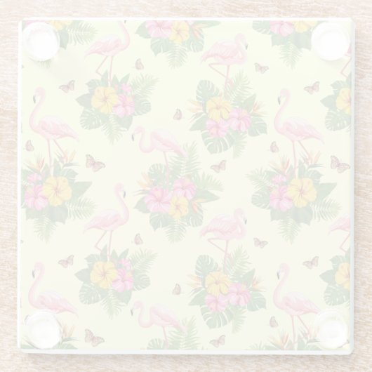Flamingo und Schmetterlinge 2 Glasuntersetzer (Rückseite)