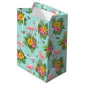 Flamingo und Schmetterlinge 2 Mittlere Geschenktüte (Vorderseite Schrägansicht)