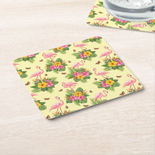 Flamingo und Schmetterlinge 2 Rechteckiger Pappuntersetzer (angewinkelt)