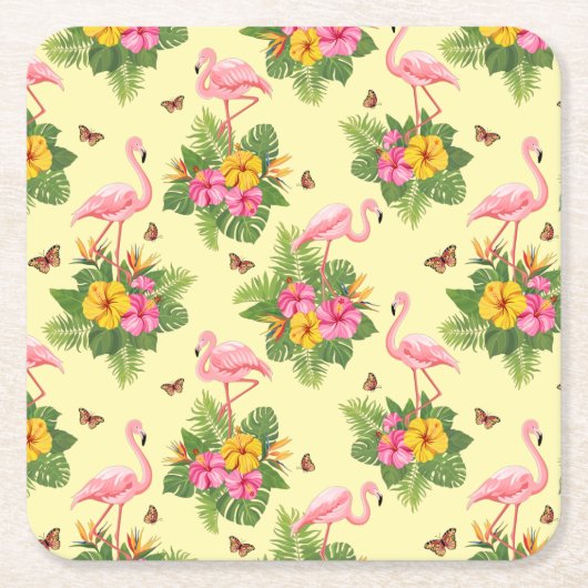 Flamingo und Schmetterlinge 2 Rechteckiger Pappuntersetzer (Vorderseite)