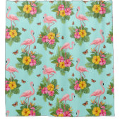 Flamingo und Schmetterlinge 3 Duschvorhang (Vorderseite)