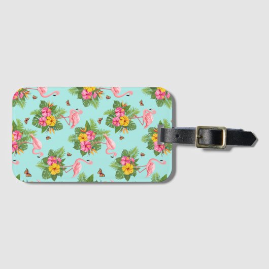 Flamingo und Schmetterlinge 3 Gepäckanhänger (Vorderseite (Horizontal))