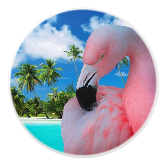 Flamingo und Strand Keramikknauf (Vorderseite)