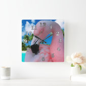 Flamingo und Strand Quadratische Wanduhr (Zuhause)