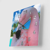 Flamingo und Strand Quadratische Wanduhr (Winkel)