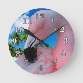 Flamingo und Strand Runde Wanduhr