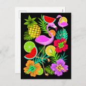 Flamingo und Summer Fruit Pa Urlaub Postkarte (Vorne/Hinten)